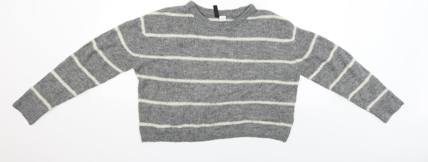 Divided Womens Grey Striped  Pullover Jumper Size S  - CROPPED