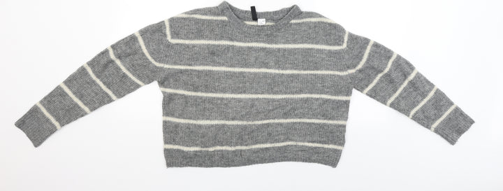 Divided Womens Grey Striped  Pullover Jumper Size S  - CROPPED