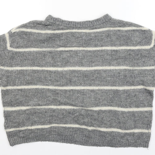 Divided Womens Grey Striped  Pullover Jumper Size S  - CROPPED