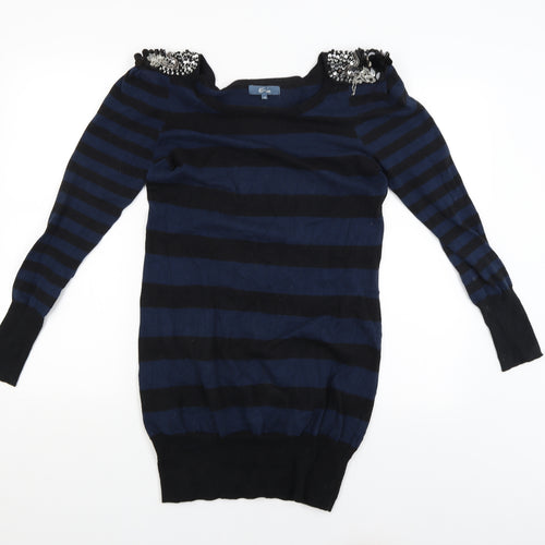 E-vie Womens Blue Striped  Pullover Jumper Size 10