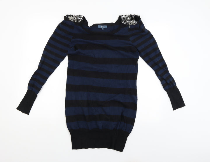 E-vie Womens Blue Striped  Pullover Jumper Size 10