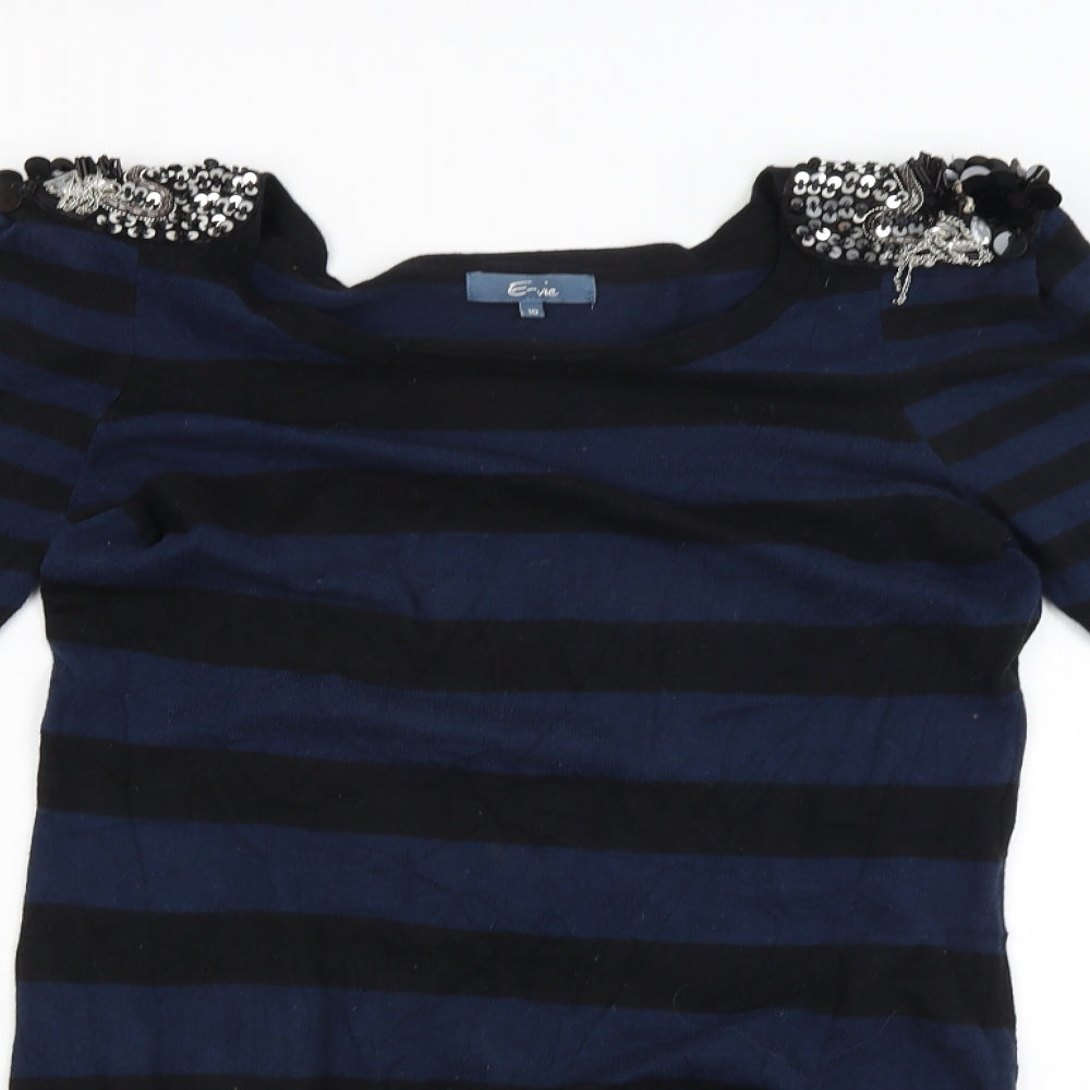 E-vie Womens Blue Striped  Pullover Jumper Size 10