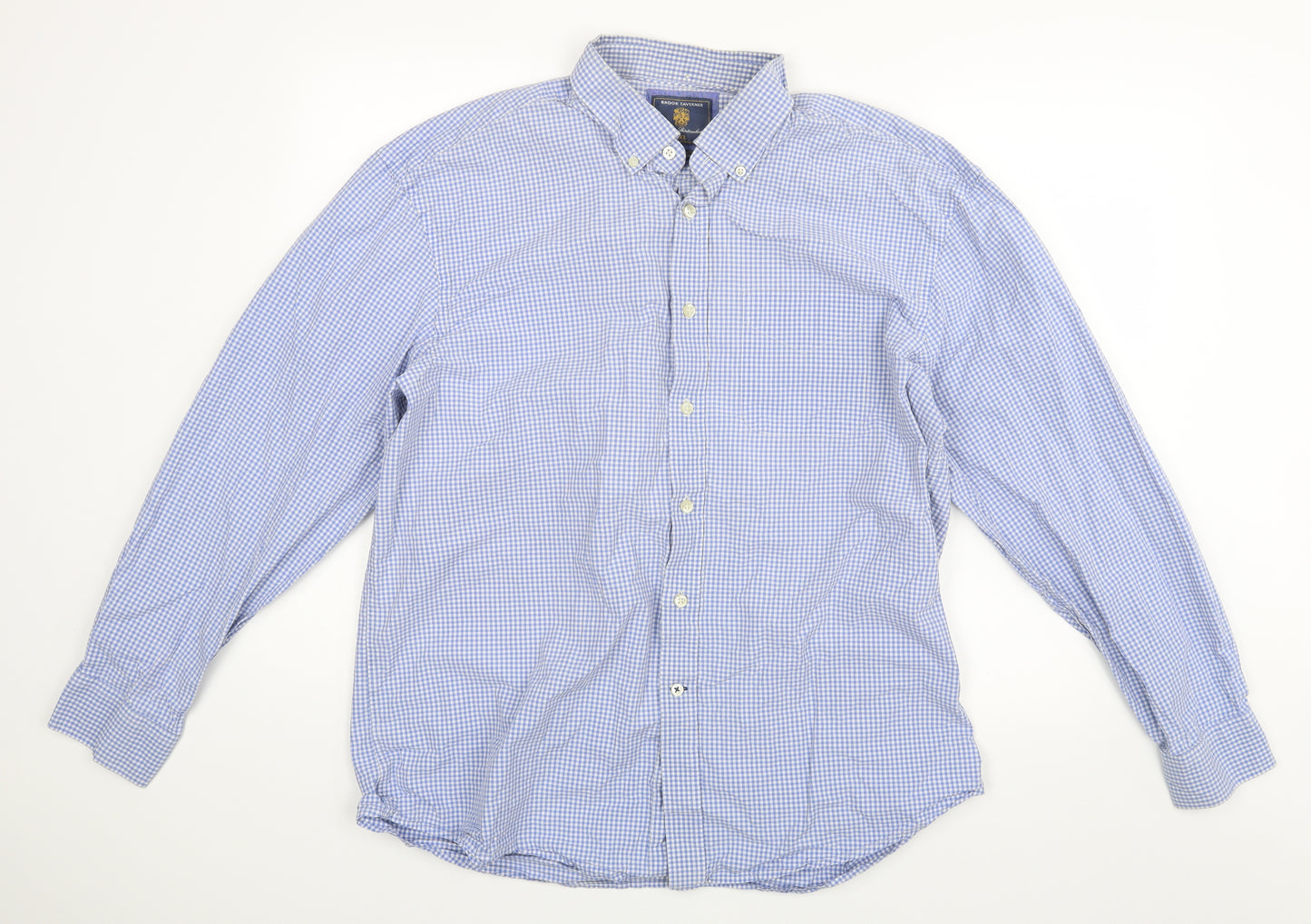 Brook Taverner Mens Blue Check   Dress Shirt Size 2XL