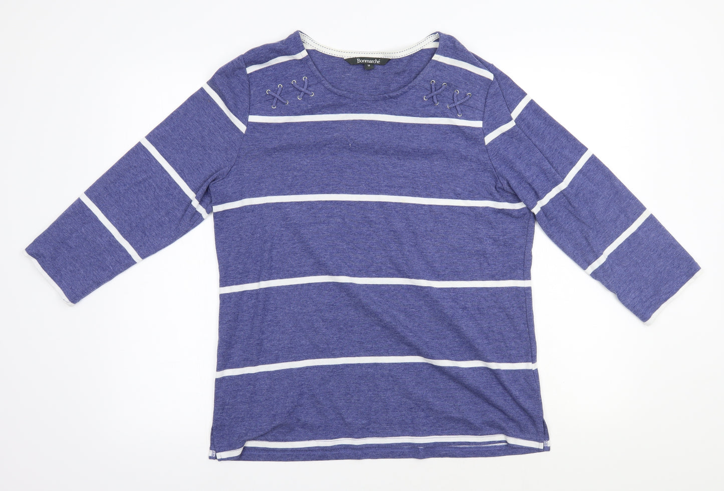 Bonmarche Womens Blue Striped  Basic T-Shirt Size 18