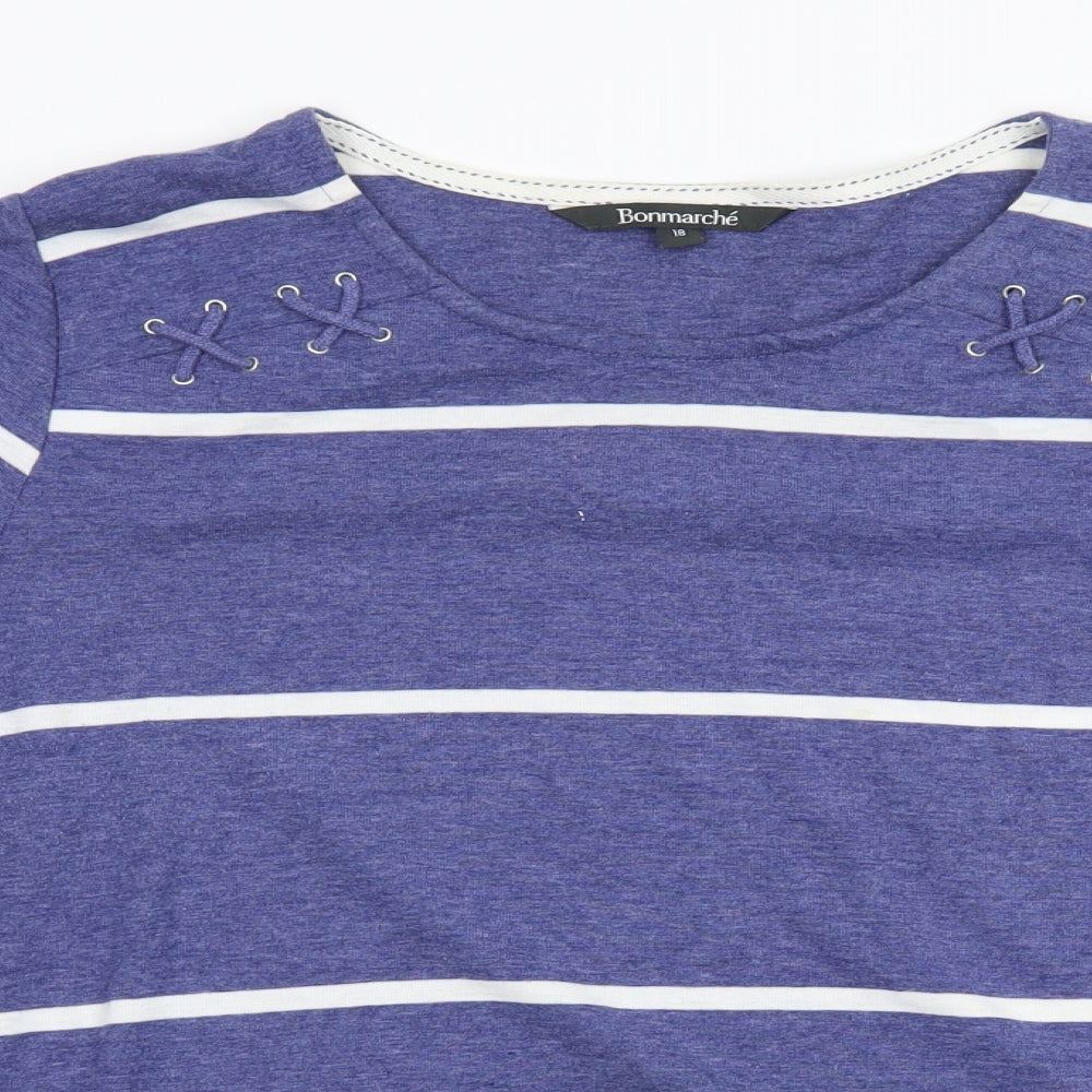 Bonmarche Womens Blue Striped  Basic T-Shirt Size 18