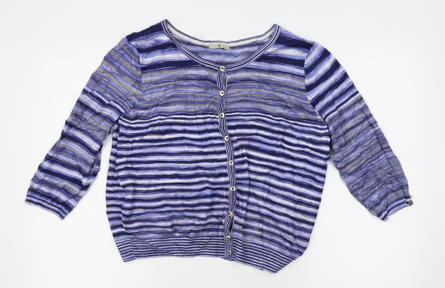 TU Womens Blue Striped  Cardigan Jumper Size 16
