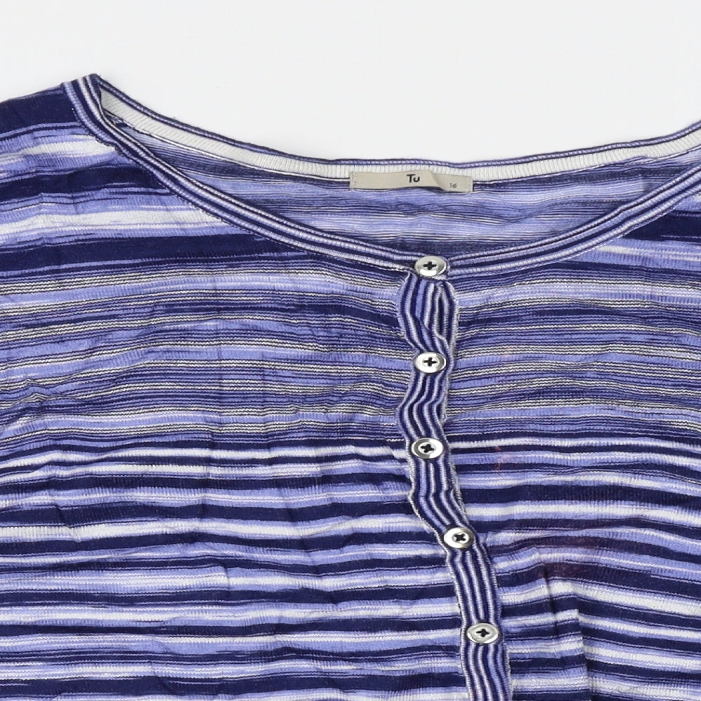 TU Womens Blue Striped  Cardigan Jumper Size 16