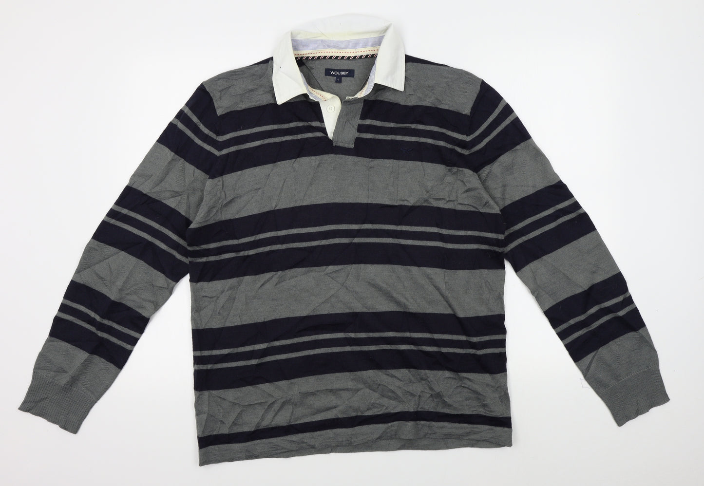Wolsey Mens Grey Striped  Pullover Jumper Size L