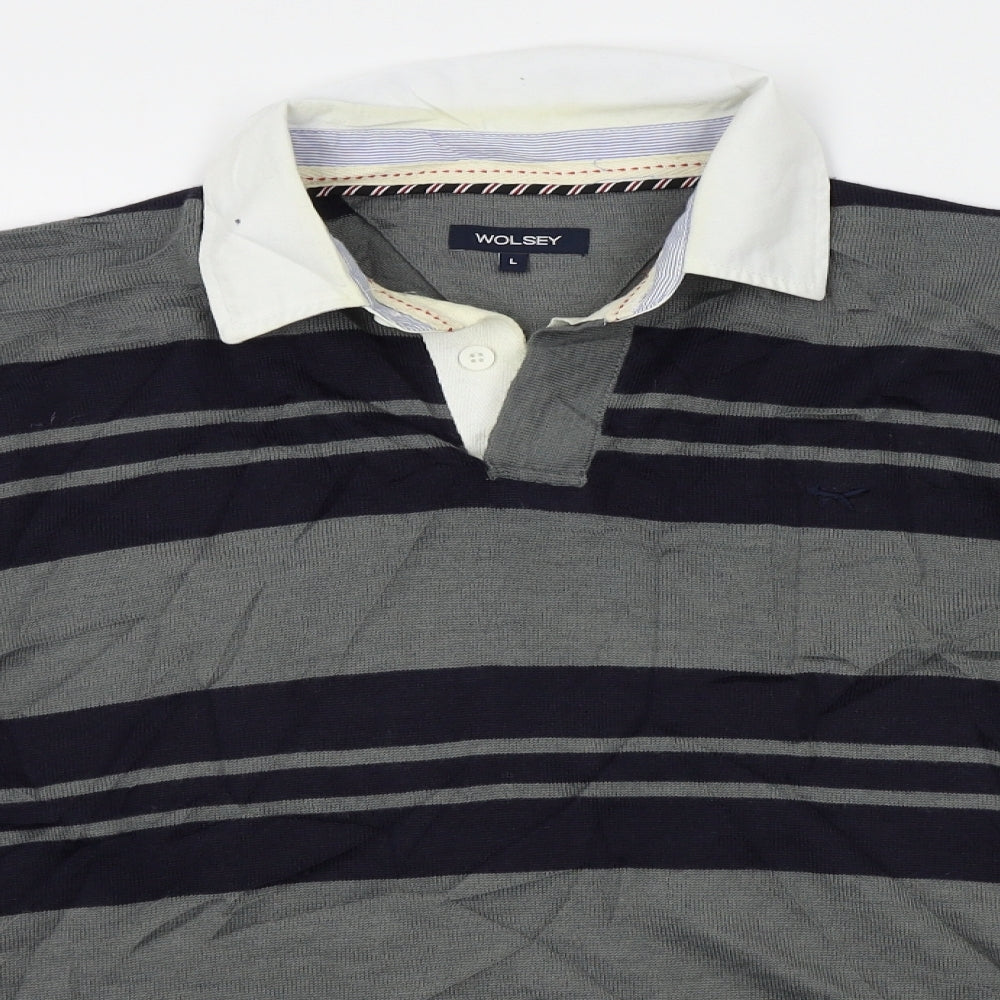 Wolsey Mens Grey Striped  Pullover Jumper Size L