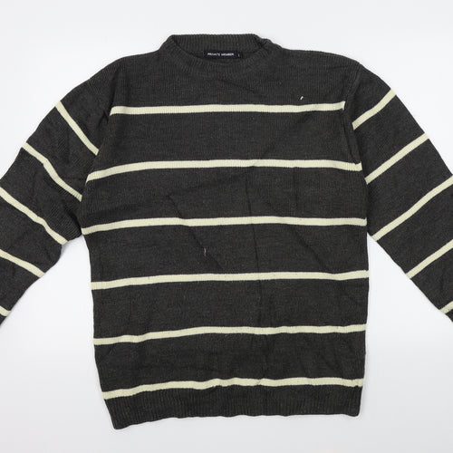 Private Member Mens Grey Striped  Pullover Jumper Size L