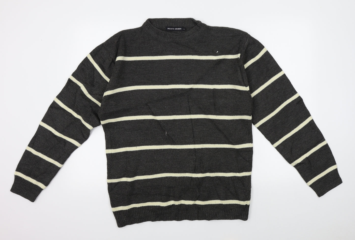 Private Member Mens Grey Striped  Pullover Jumper Size L