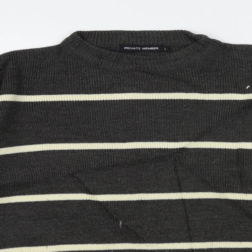 Private Member Mens Grey Striped  Pullover Jumper Size L