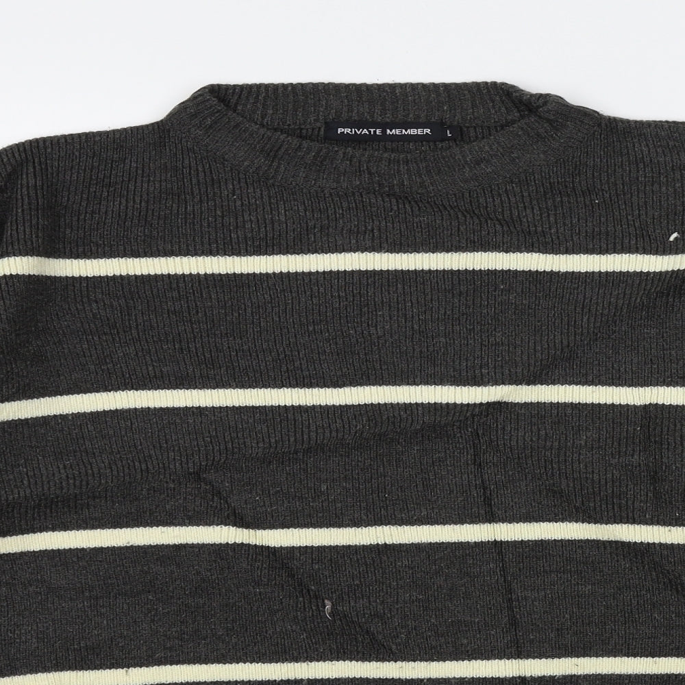 Private Member Mens Grey Striped  Pullover Jumper Size L