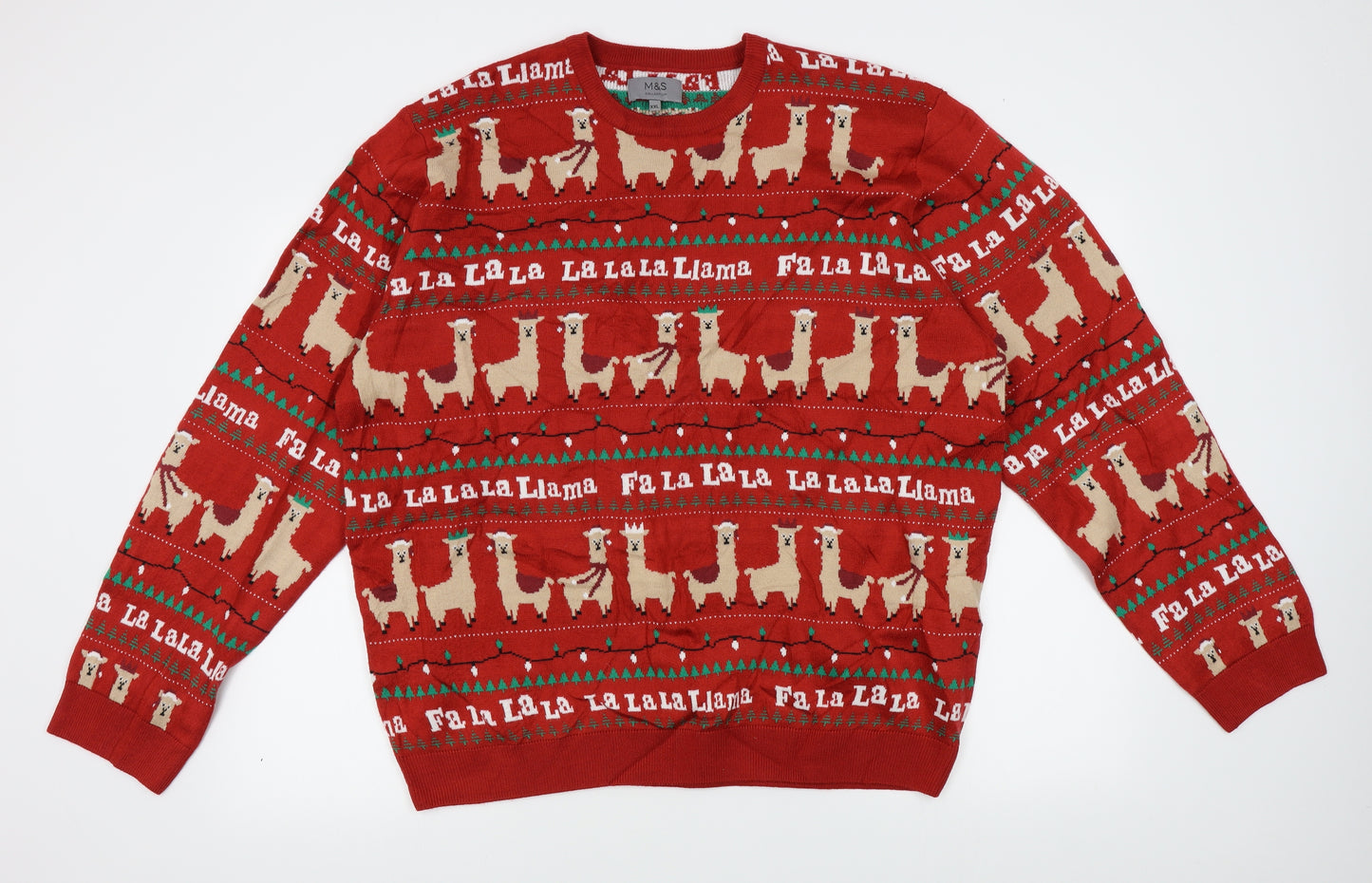 M&S Mens Red   Pullover Jumper Size 2XL  - llama, christmas jumper