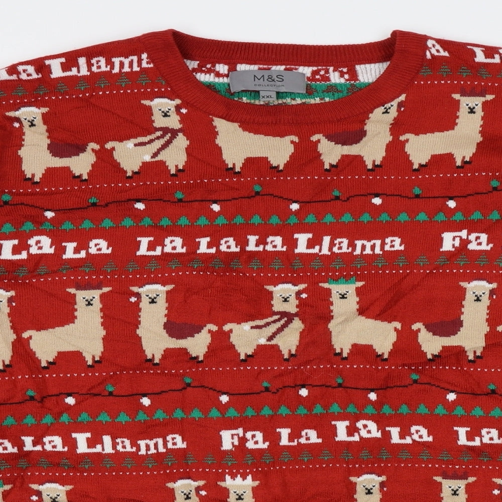 M&S Mens Red   Pullover Jumper Size 2XL  - llama, christmas jumper