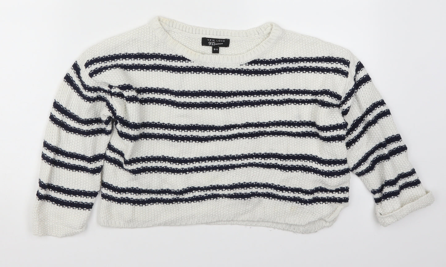 New Look Girls White Striped  Pullover Jumper Size 10-11 Years