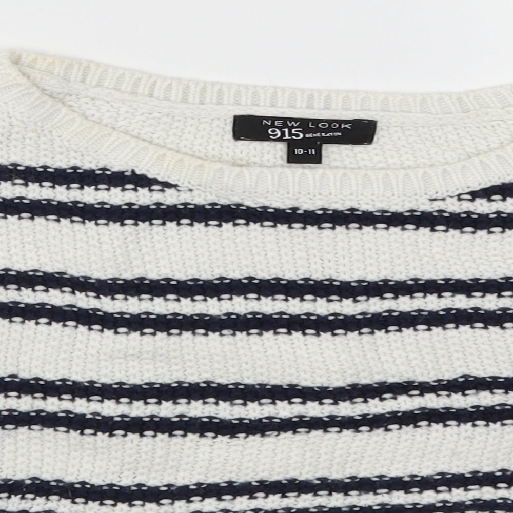 New Look Girls White Striped  Pullover Jumper Size 10-11 Years