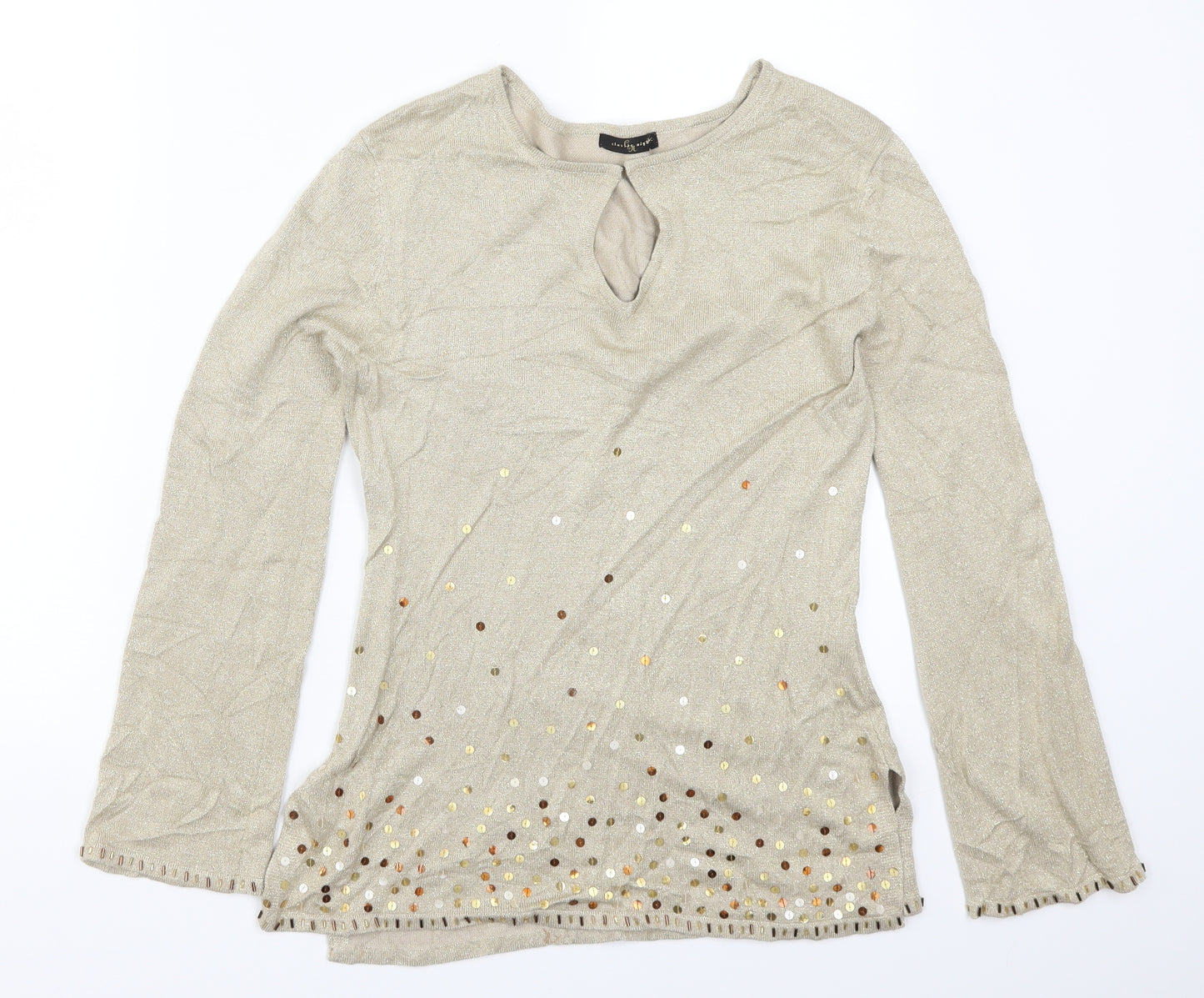 St Bernard Womens Gold  Rayon Pullover Jumper Size 10  - Keyhole Neck