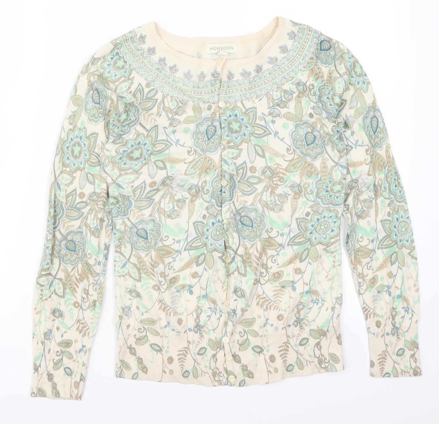 Monsoon Womens Green Floral  Cardigan Jumper Size S