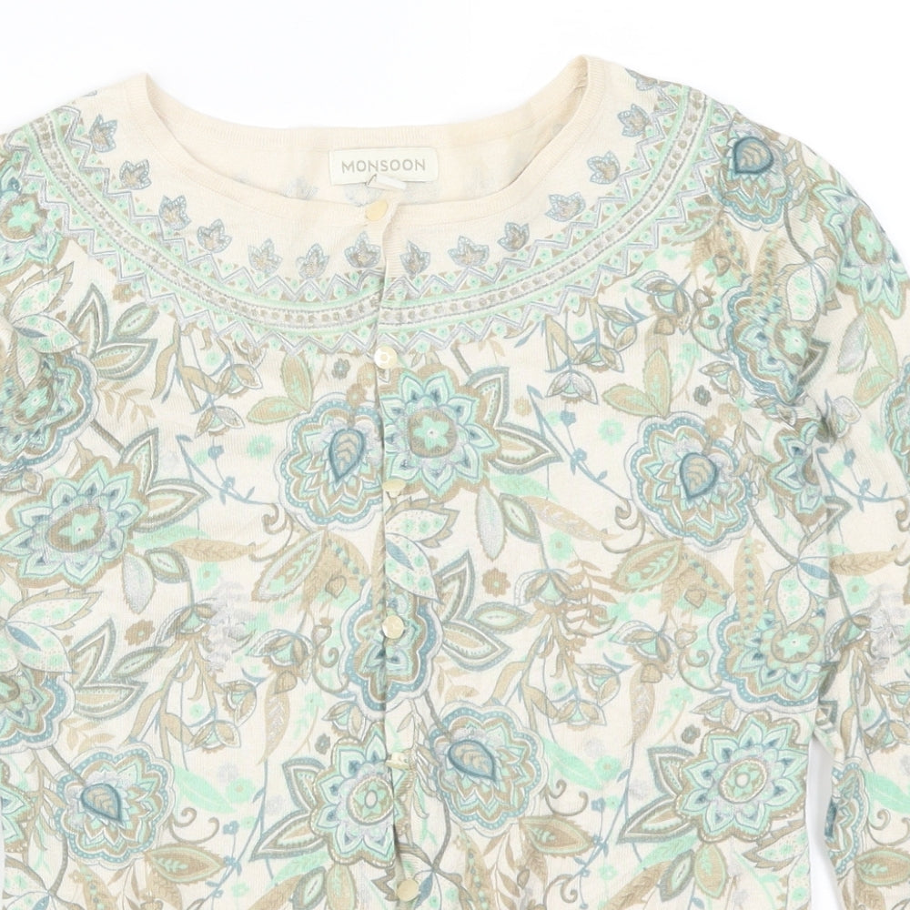 Monsoon Womens Green Floral  Cardigan Jumper Size S