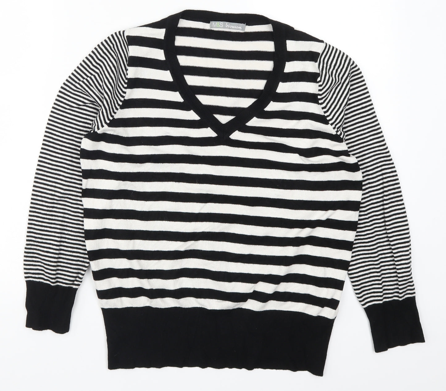 Marks and Spencer Womens Black Striped  Pullover Jumper Size 16