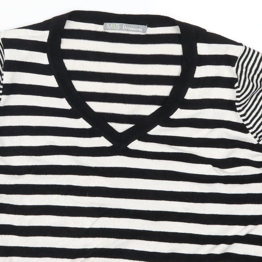 Marks and Spencer Womens Black Striped  Pullover Jumper Size 16