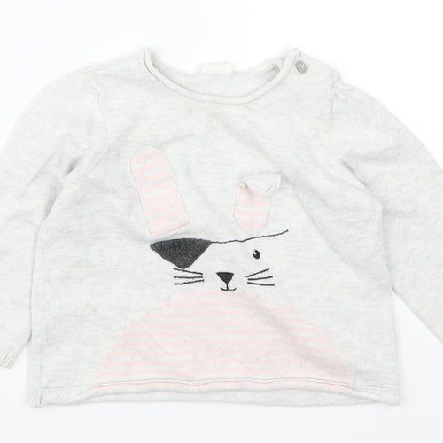 H&M Girls Grey   Pullover Jumper Size 6-9 Months  - Rabbit