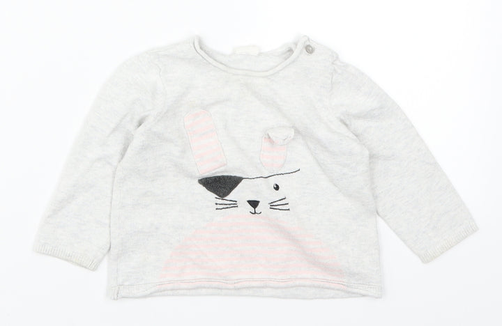H&M Girls Grey Pullover Jumper Size 6-9 Months - Rabbit