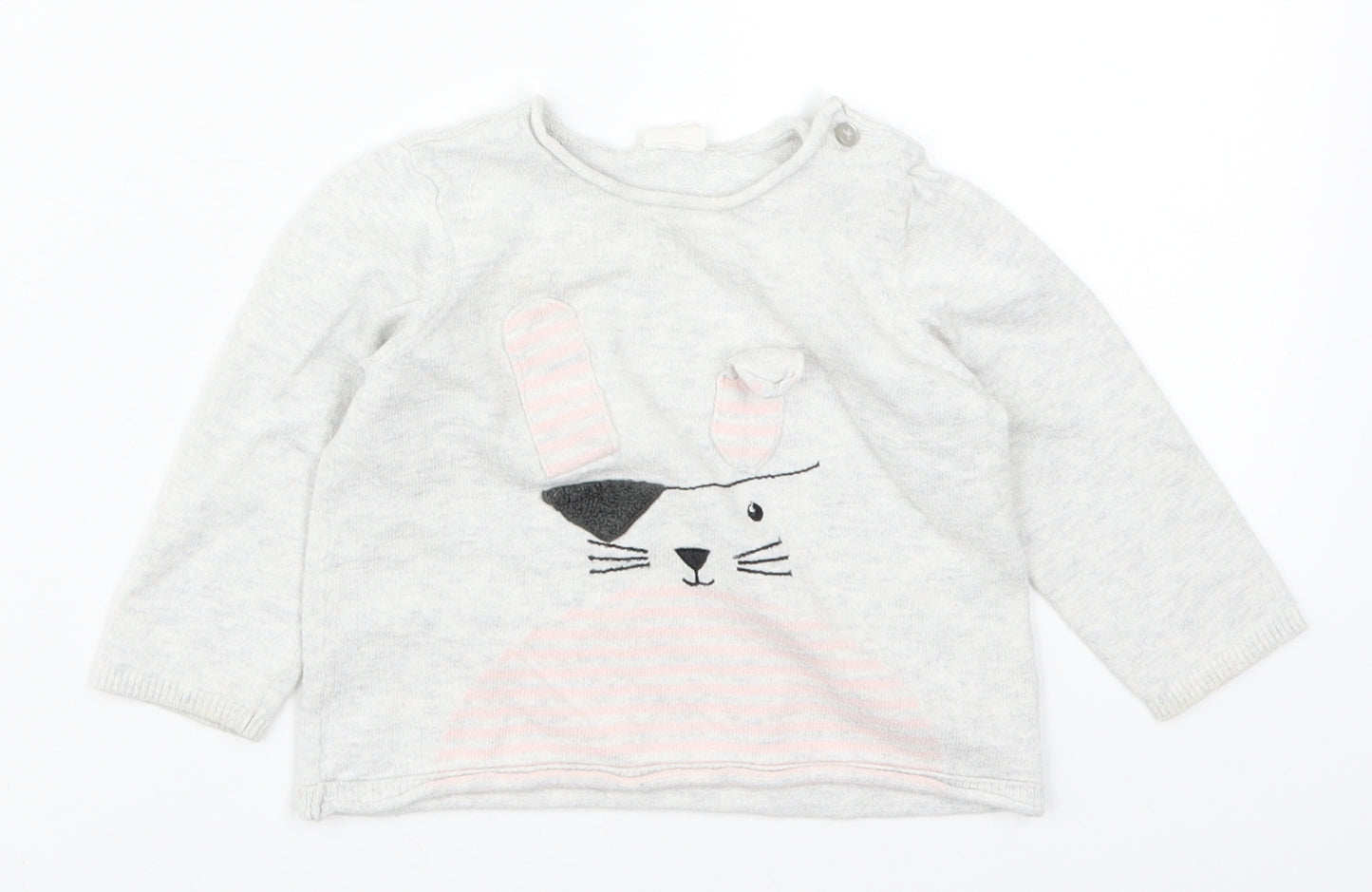 H&M Girls Grey   Pullover Jumper Size 6-9 Months  - Rabbit