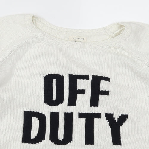 River Island Womens White  Knit Pullover Jumper Size 14  - Off Duty