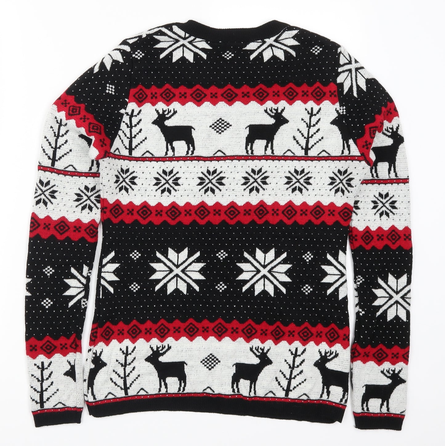 Boohoo Womens Red Geometric  Pullover Jumper Size M  - Red and Black Christmas Prints