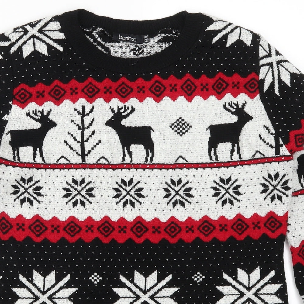 Boohoo Womens Red Geometric  Pullover Jumper Size M  - Red and Black Christmas Prints