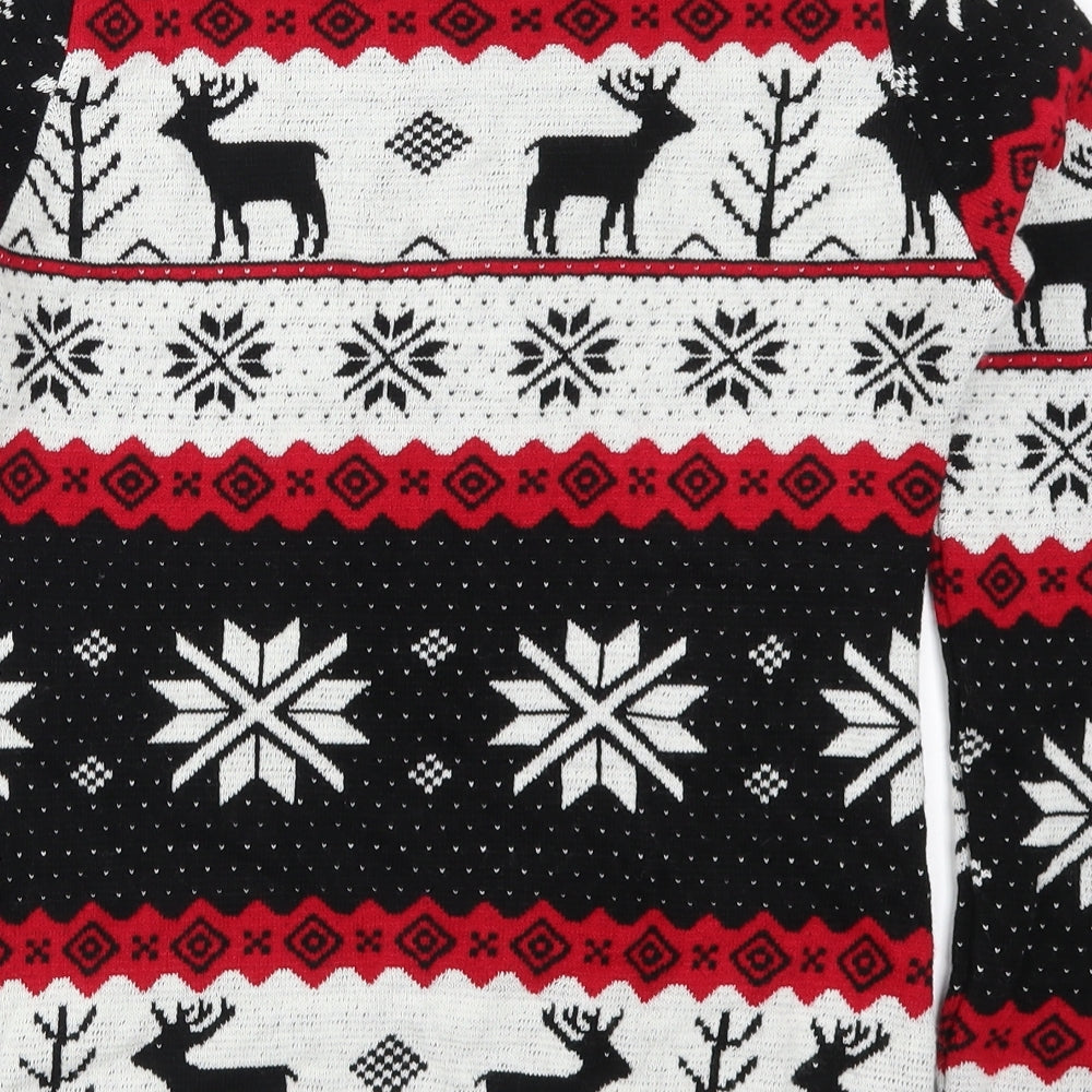Boohoo Womens Red Geometric  Pullover Jumper Size M  - Red and Black Christmas Prints