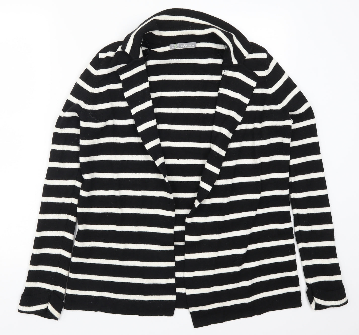 Marks and Spencer Womens Black Striped  Cardigan Jumper Size 16