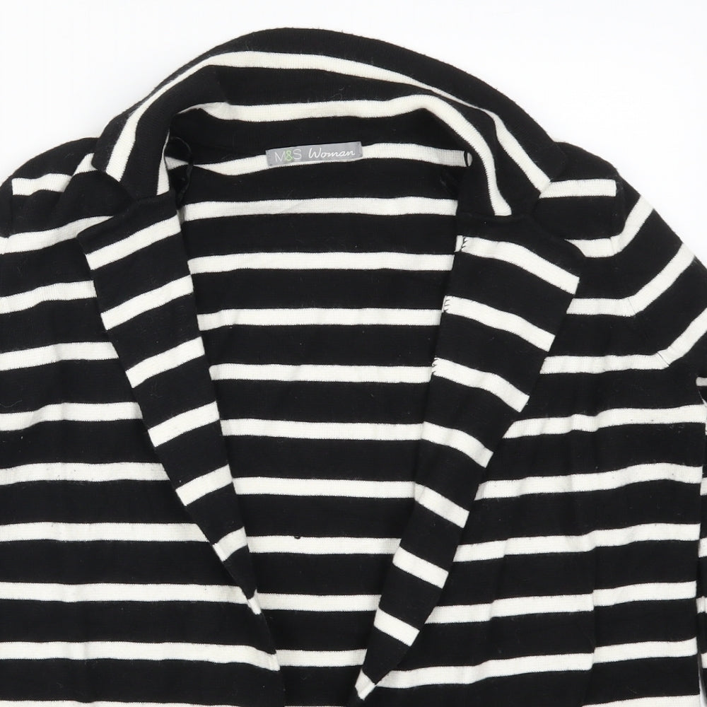 Marks and Spencer Womens Black Striped  Cardigan Jumper Size 16