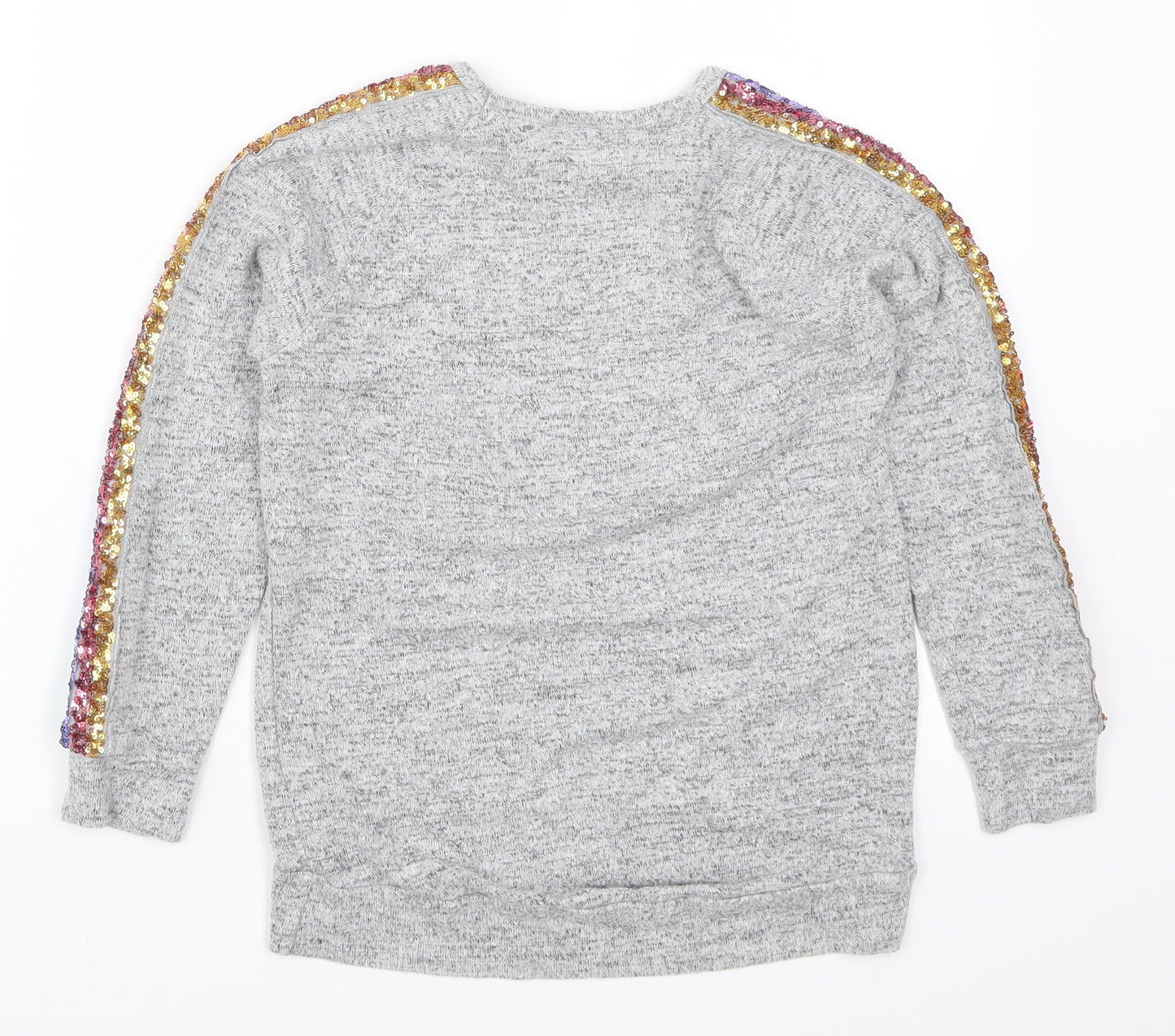 F&F Girls Grey   Basic T-Shirt Size 8-9 Years  - Rainbow Striped Sleeves