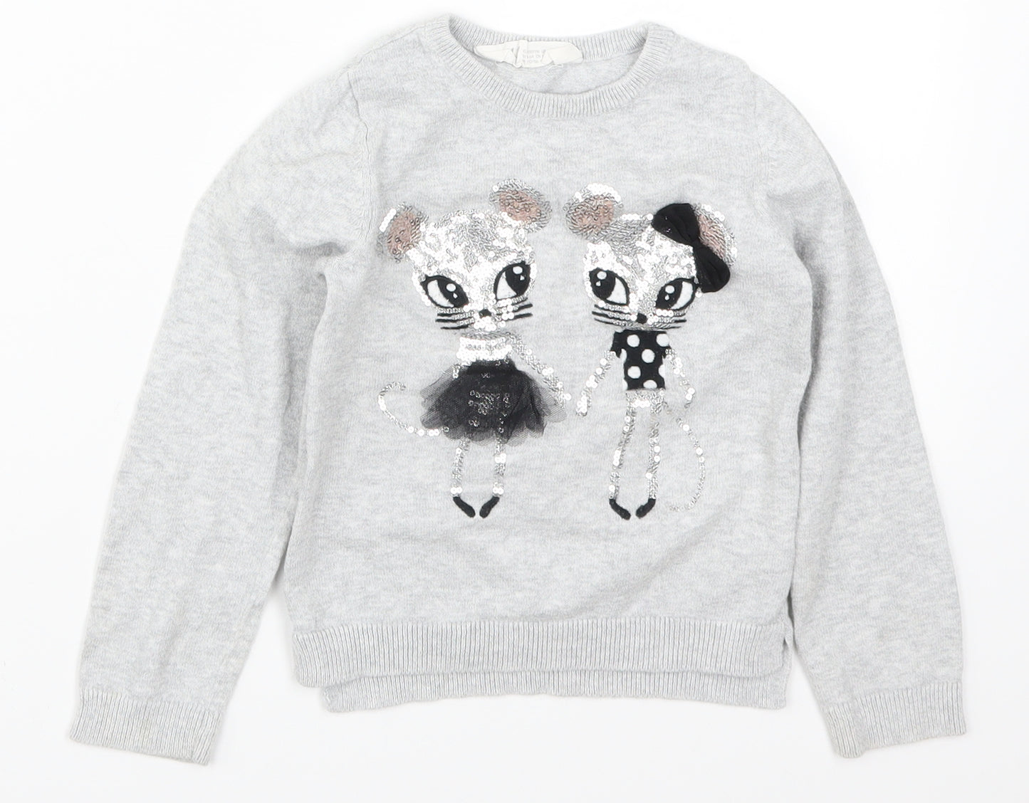 H&M Girls Grey   Pullover Jumper Size 5-6 Years  - Cute Mice