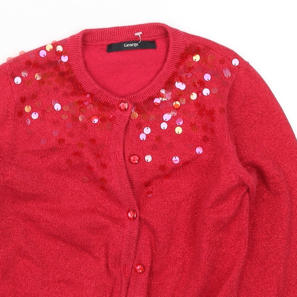 George Girls Red   Cardigan Jumper Size 7-8 Years