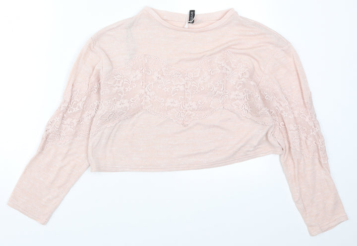 H&M Womens Pink Lace Basic T-Shirt Size XS