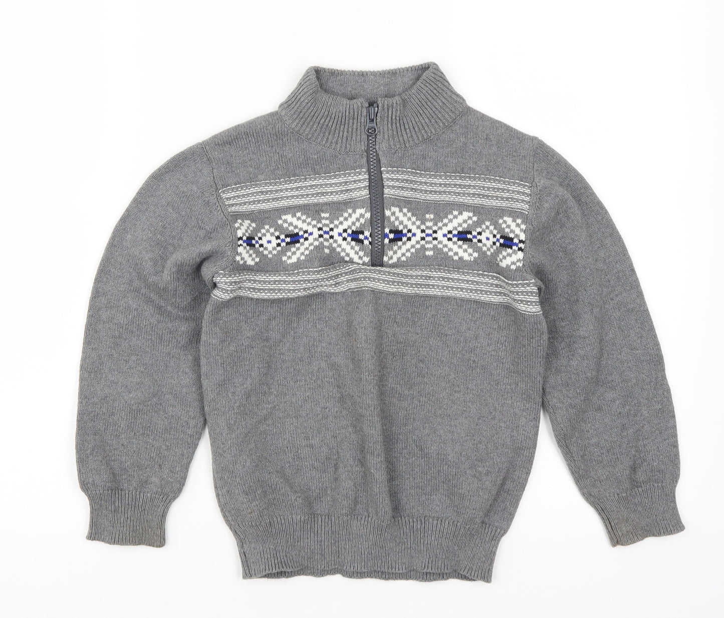 Gymboree Boys Grey Geometric  Full Zip Jumper Size 5-6 Years
