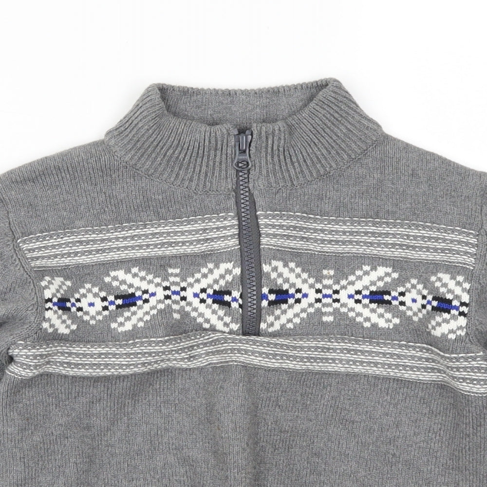 Gymboree Boys Grey Geometric  Full Zip Jumper Size 5-6 Years