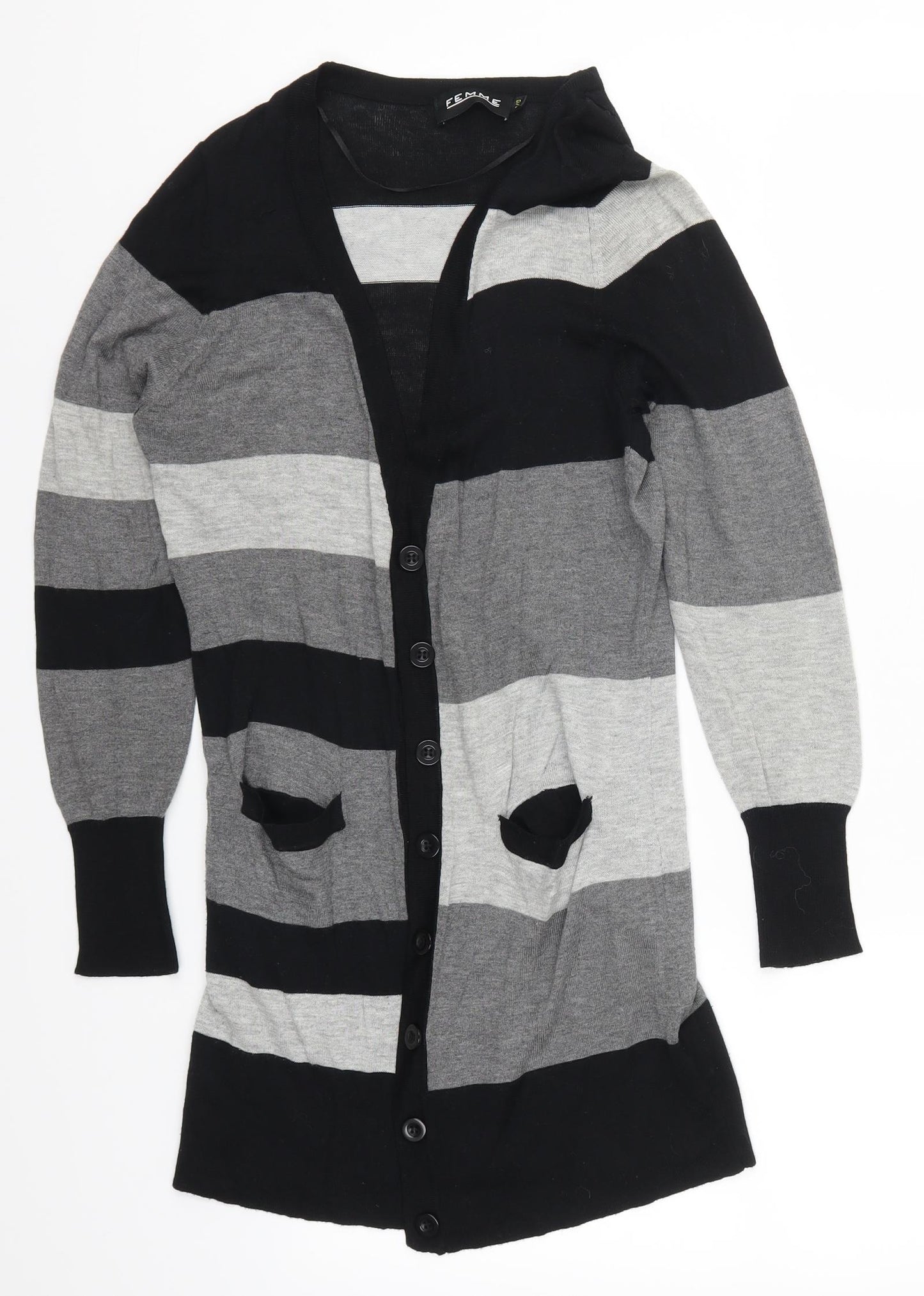 Femme Womens Grey Striped  Cardigan Jumper Size 8