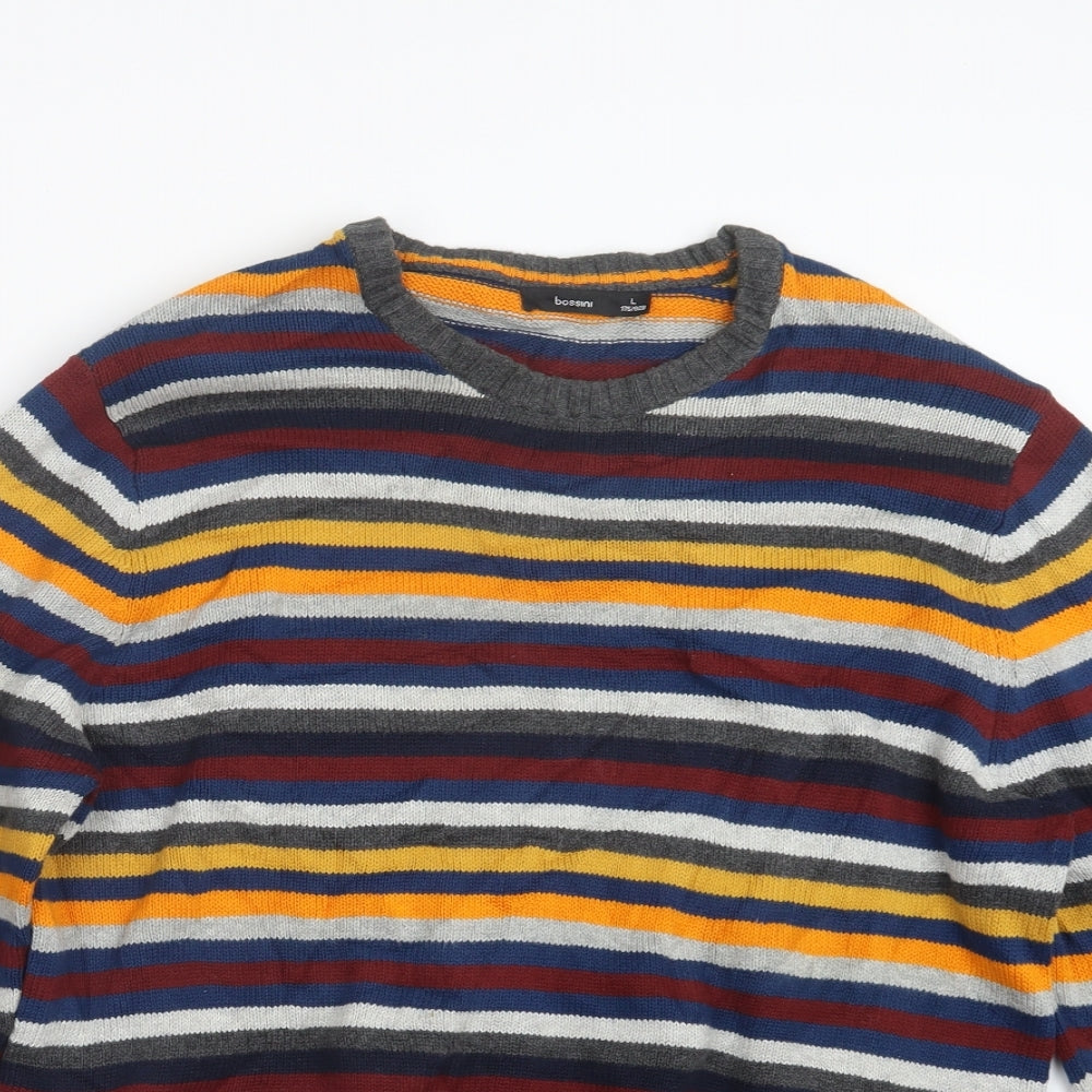 Bossini Mens Grey Striped Knit Pullover Jumper Size L