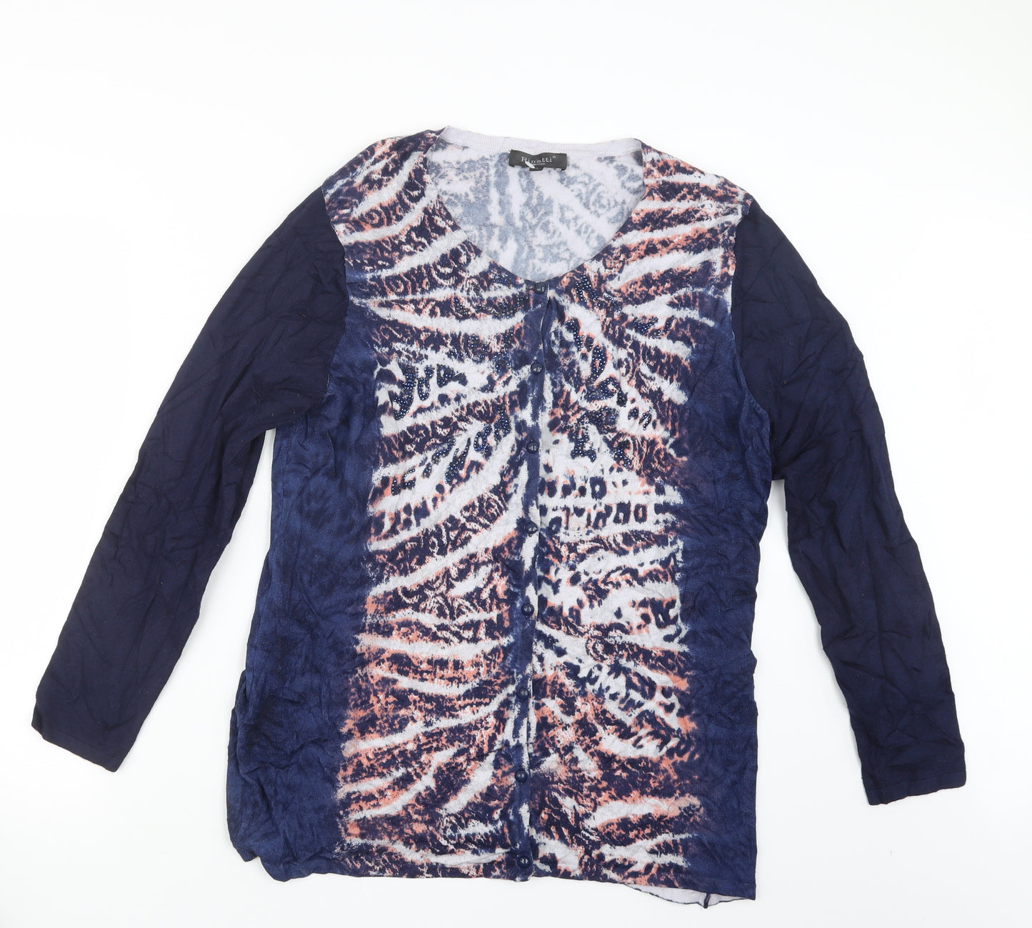 Rinatti Womens Blue Geometric Knit Cardigan Jumper Size XL