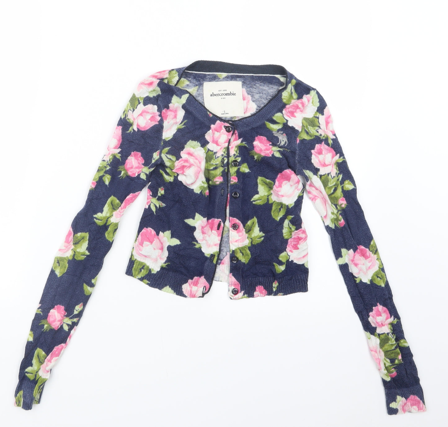 abercrombie kids Girls Blue Floral Knit Cardigan Jumper Size S