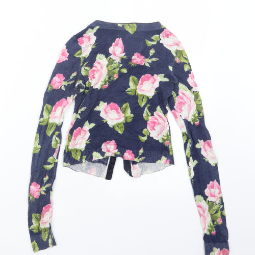 abercrombie kids Girls Blue Floral Knit Cardigan Jumper Size S