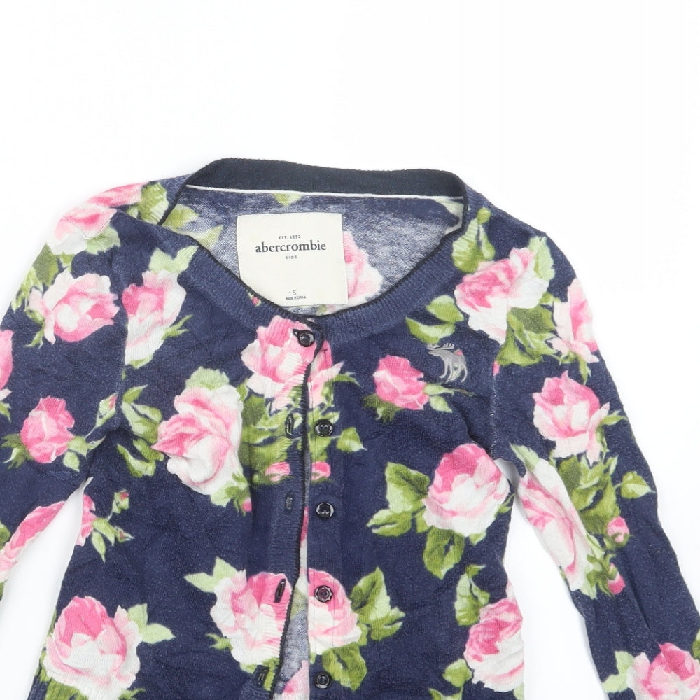 abercrombie kids Girls Blue Floral Knit Cardigan Jumper Size S