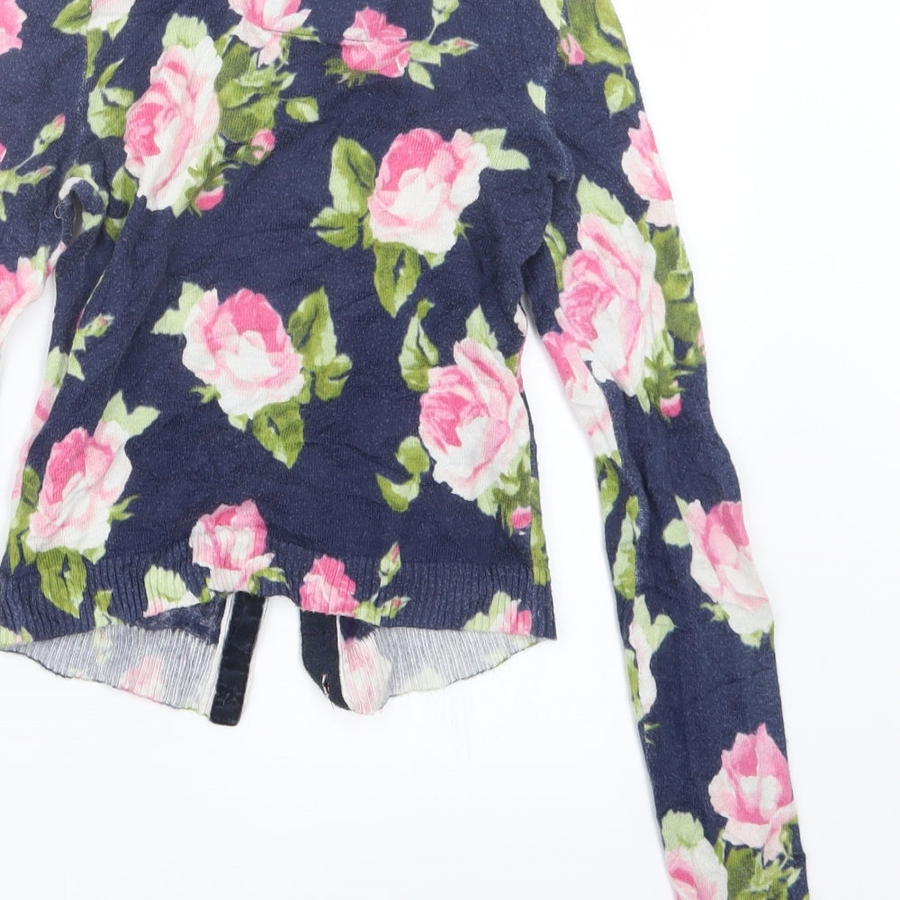 abercrombie kids Girls Blue Floral Knit Cardigan Jumper Size S