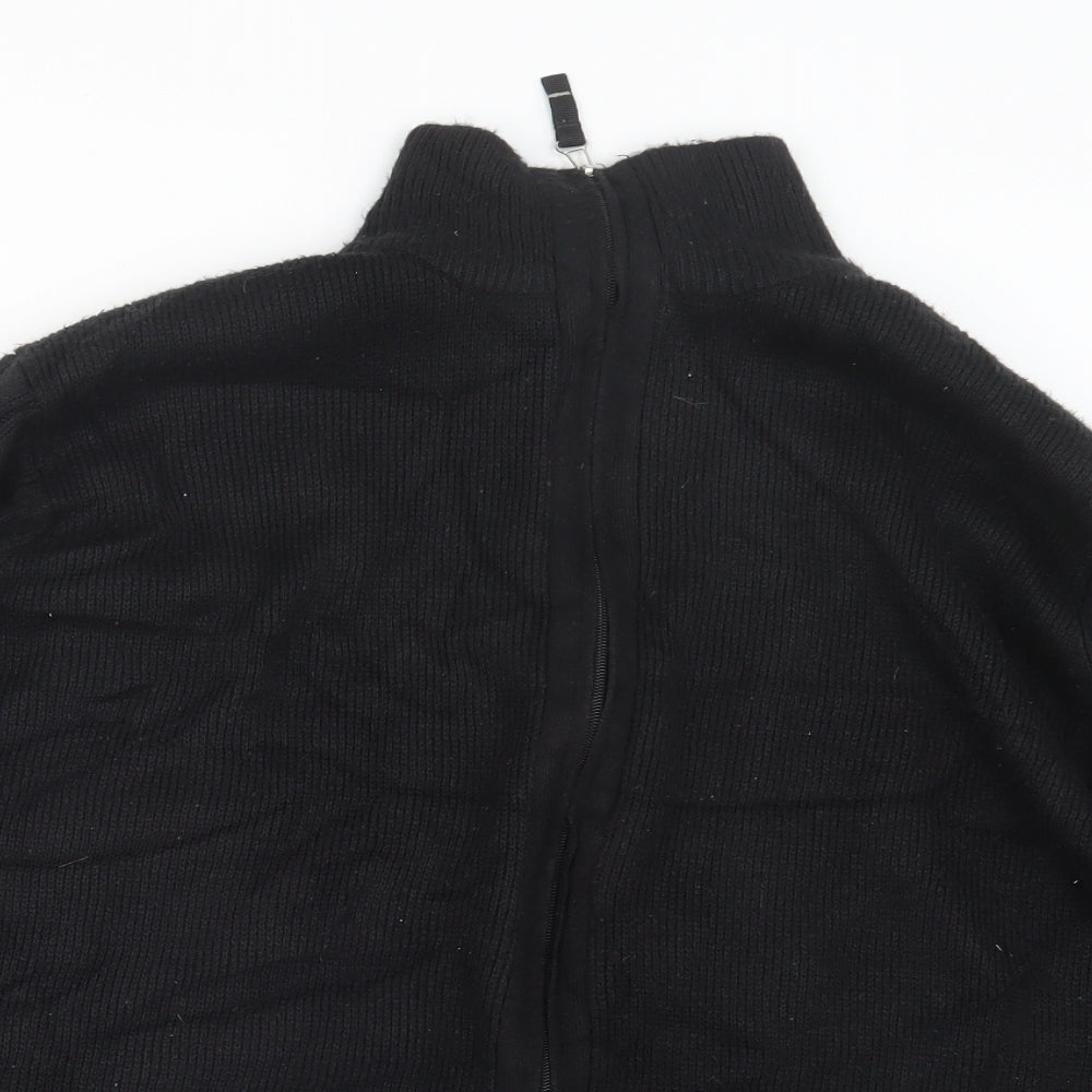F&F Mens Black  Knit Full Zip Jumper Size L