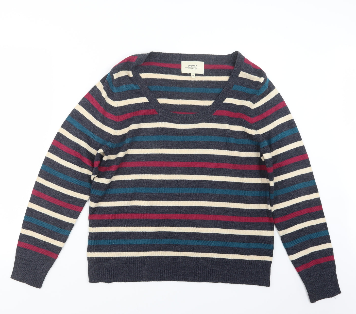 Papaya Womens Grey Striped Knit Pullover Jumper Size 16